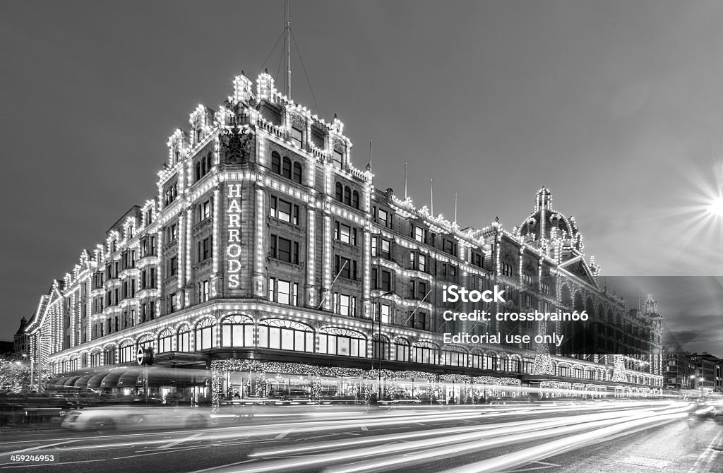 Londres, Harrods grandes armazéns à noite em preto & branco - Royalty-free Harrods Foto de stock