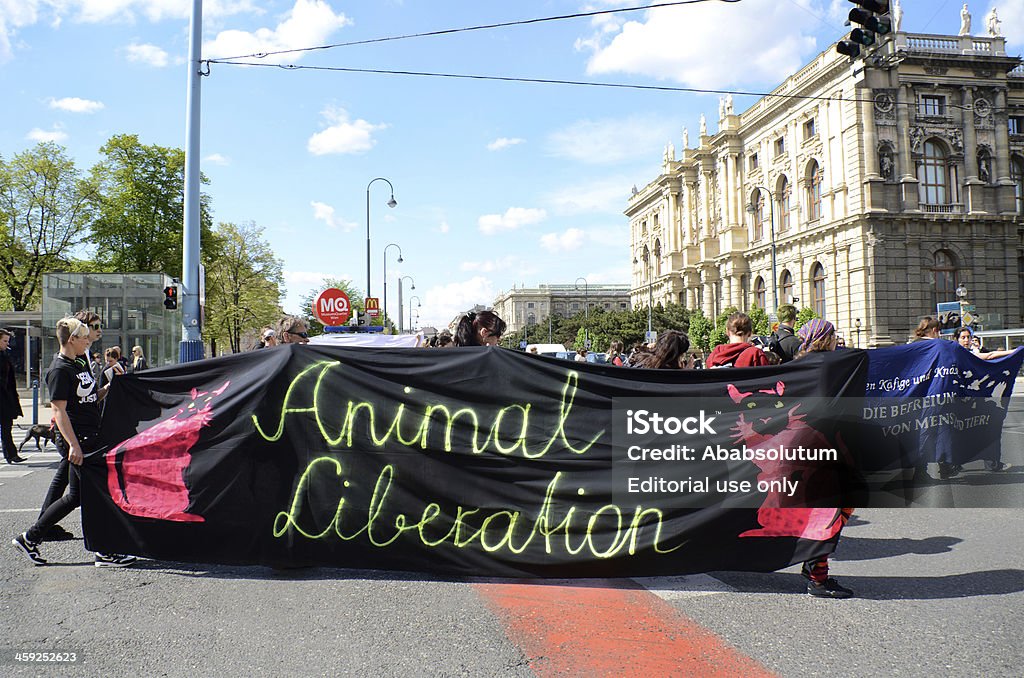 zwierzęcy wyzwolenie" baner w Wiedniu - Royalty-free Ativista Foto de stock