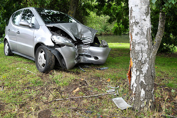 Car Crash Into Tree stock photo
