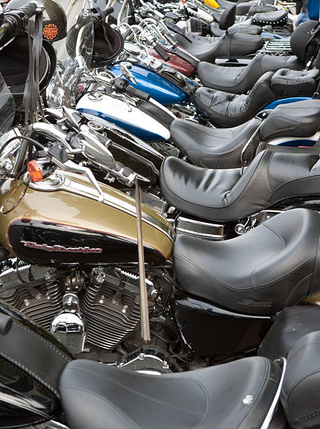Row of Motorcycles at Oyster Run 9-23-12 stock photo