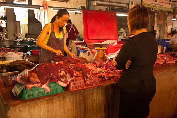 タイブッチャー - meat butchers shop raw market ストックフォトと画像