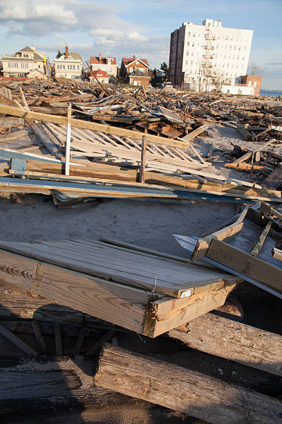Ruined homes on the Brighton Beach after Sandy hurrican Brighton Beach, Brooklyn, NY, USA - December 11, 2012: Ruined homes on the Brighton Beach after Sandy hurrican hurrican stock pictures, royalty-free photos & images