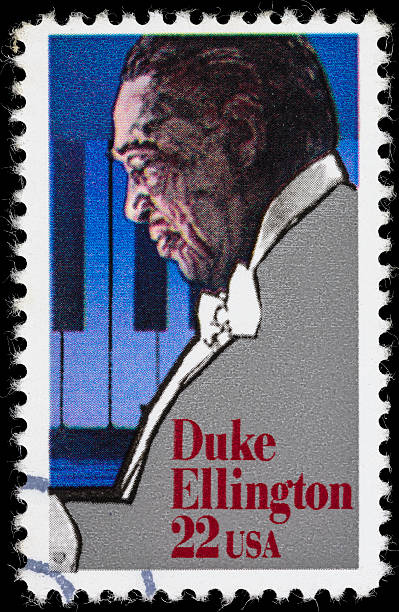 USA Duke Ellington postage stamp "Sacramento, California, USA - September 21, 2012: A 1986 USA postage stamp with an illustration of jazz great and big band leader, Duke Ellington (1899-1974)." big band jazz stock pictures, royalty-free photos & images