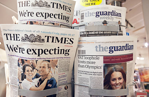 Kate and William expecting baby # 2 XXL "Amsterdam, the Netherlands - December 4, 2012: The English newspaper The Times in a newsstand with headlines on the front page of the news that the Duke and Duchess of Cambridge are expecting a baby. After a year-and-a-half of marriage, Prince William and Kate Middleton are expecting their first baby. The couple decided to go public with the news of the pregnancy after the duchess was admitted to the hospital with acute morning sickness." duchess photos stock pictures, royalty-free photos & images