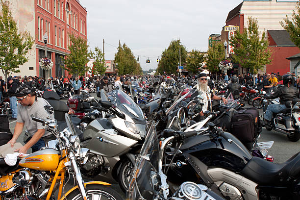 Motorcyclists and Bikes At Oyster Run 9-23-12 stock photo