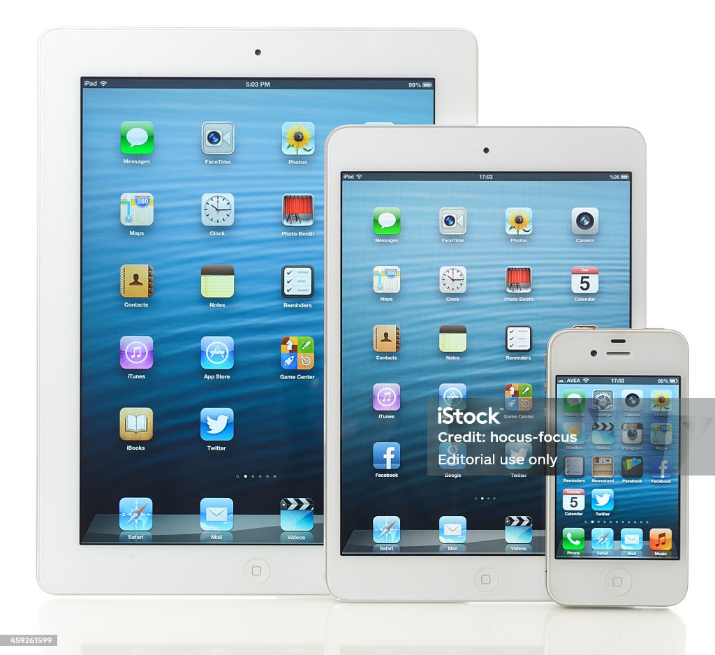 Produtos para iPad e iPhone da Apple - Royalty-free Aplicação móvel Foto de stock