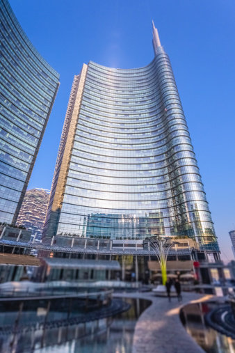 Modern architecture in Milan. Tilt shift lens.