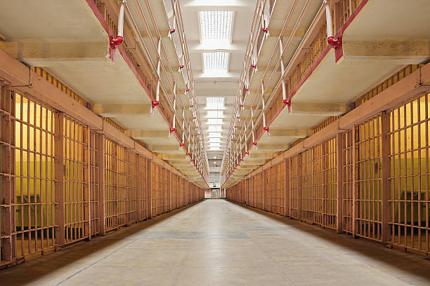 브로드웨이 복도-알카트라즈 - prison cell prison bars corridor photography 뉴스 사진 이미지