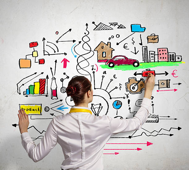 istock Business woman drawing on a wall 459272529