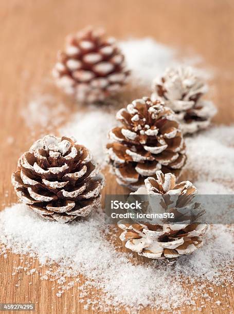 Christmas Decoration With Pine Cones On Wooden Background Stock Photo - Download Image Now