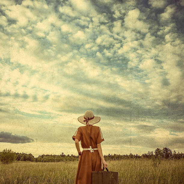 retro travel girl fashion vintage portrait outdoors