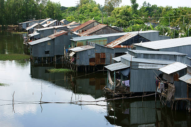 istock Residential area on river with corrugated iron houses 459276955