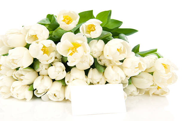 istock Bouquet of tulips with greeting card 459278193