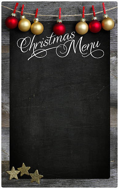 Menu de restaurante de Natal de madeira Quadro Negro espaço para texto - fotografia de stock