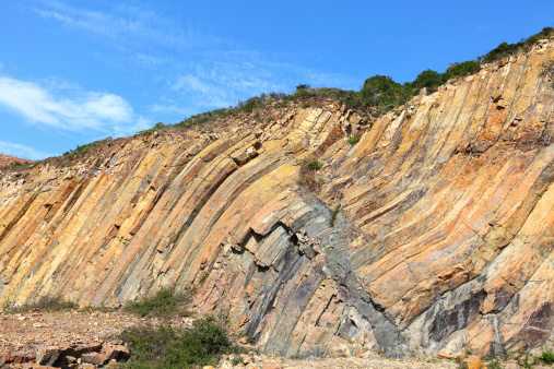 Dinosaur tracks on rock slope, Fumanya in Barcelona province.