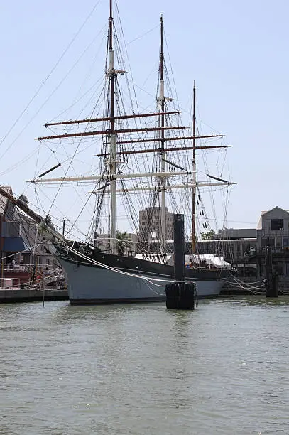 This photo is of a Tallship that was moored in Galveston, Texas near the historic Strand District.