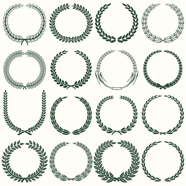 sixteen green wreathes sixteen green wreathes isolated on white crown of laurels stock illustrations