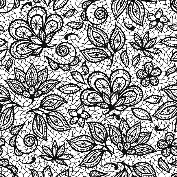 Textured imaging patterned with old lace, ornamental flowers Old lace seamless pattern, ornamental flowers. Vector texture. lace black lingerie floral pattern stock illustrations