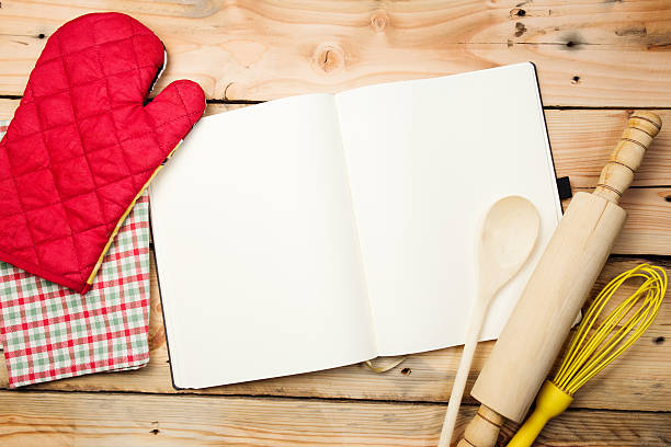 istock Blank recipe book on wooden table 459283415