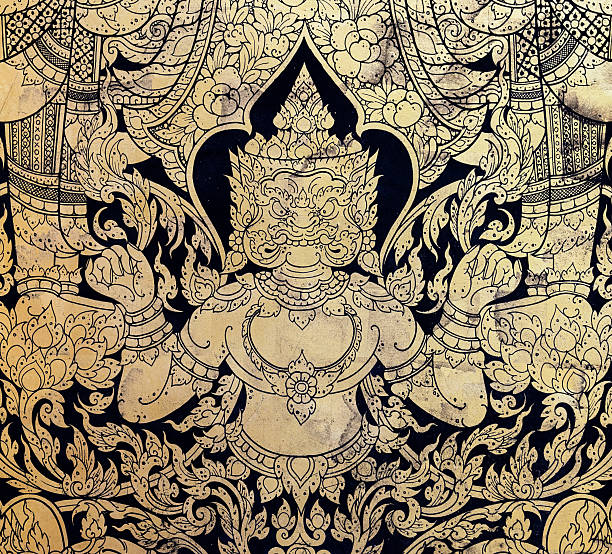 istock Ancient Thai gold leaf painting art 459283487