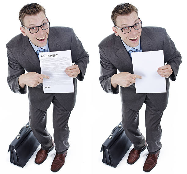 istock Double image of a salesman holding a paper 459283813