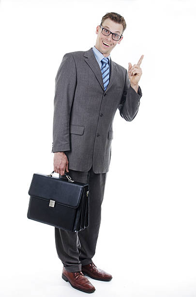 Nerd businessman Goofy or nerd businessman coming for appointment with briefcase retro salesman stock pictures, royalty-free photos & images