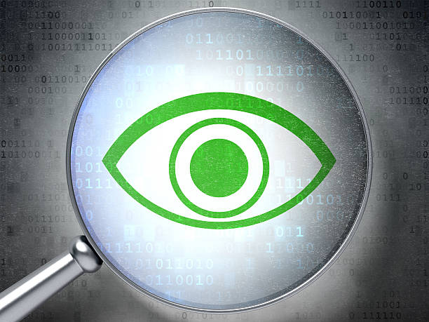 istock Privacy concept: Eye with optical glass on digital background 459286095