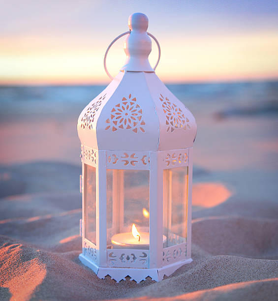 romantic white lantern stock photo