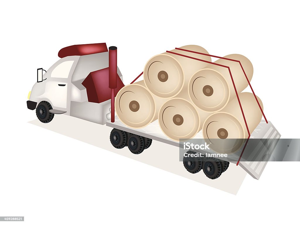 Tractor Trailer Flatbed Loading Giant Paper Mills A Flatbed Truck, Tractor Trailer or Flatbed Articulated Lorry Trucking Huge Spools of Paper to Industry Print Warehouse. Paper Mill stock vector