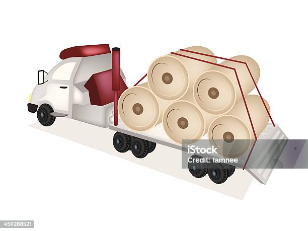 Tractor Trailer Flatbed Loading Giant Paper Mills Stock Illustration - Download Image Now - Paper Mill, Brown Paper, Cardboard