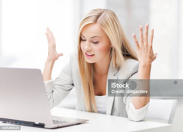 Angry Woman With Laptop Stock Photo - Download Image Now - Computer, Women, Adult