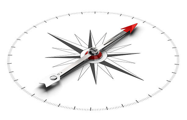 Compass Direction Background Perspective illustration of a compass over white background, symbol of orientation and good direction. orienteering stock pictures, royalty-free photos & images