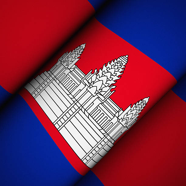 Studio backdrop with draped flag of Cambodia for presentation or product display. 3D rendering