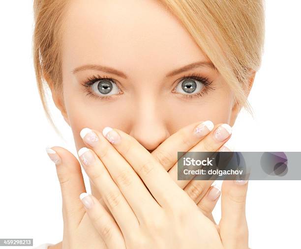 Amazed Woman With Hand Over Mouth Stock Photo - Download Image Now - Adult, Adults Only, Beautiful People