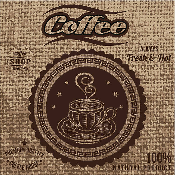 ilustrações, clipart, desenhos animados e ícones de etiqueta de vetor para café em sacking - coffee bag burlap textured