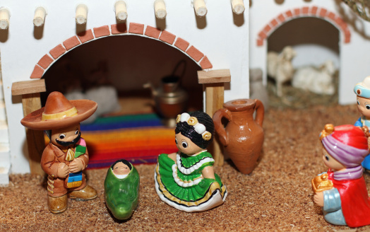 Mexican Hispanic Nativity with Joseph with a large sombrero