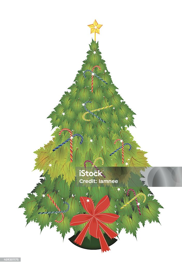 Zuckerstangen und Schleife auf Weihnachtsbaum mit Grüne Ahorn - Lizenzfrei Baum Vektorgrafik
