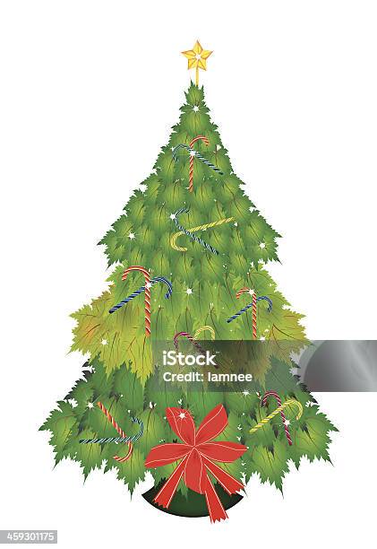 Zuckerstangen Und Schleife Auf Weihnachtsbaum Mit Grüne Ahorn Stock Vektor Art und mehr Bilder von Baum