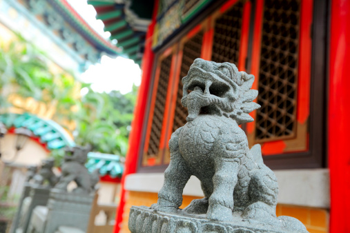 Chinese lion statue close up