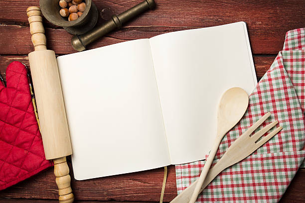 istock Blank recipe book on wooden table 459327001