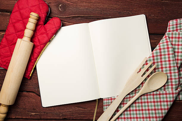 istock Blank recipe book on wooden table 459332483