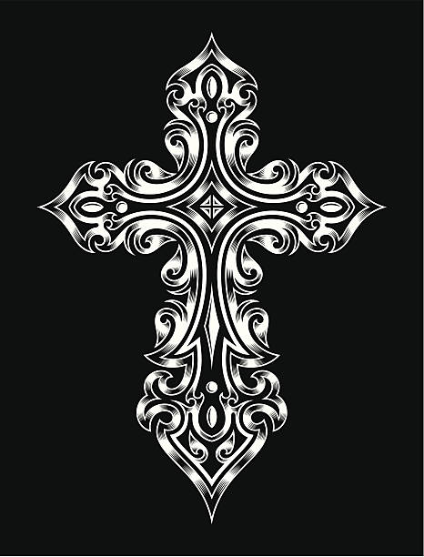 illustrazioni stock, clip art, cartoni animati e icone di tendenza di croce gotica - cross ornate catholicism cross shape