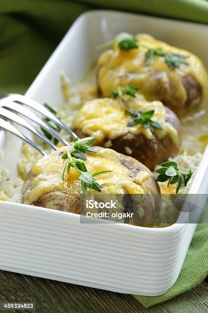 Mushrooms Baked With Cheese Stock Photo - Download Image Now - Appetizer, Baked, Cheese