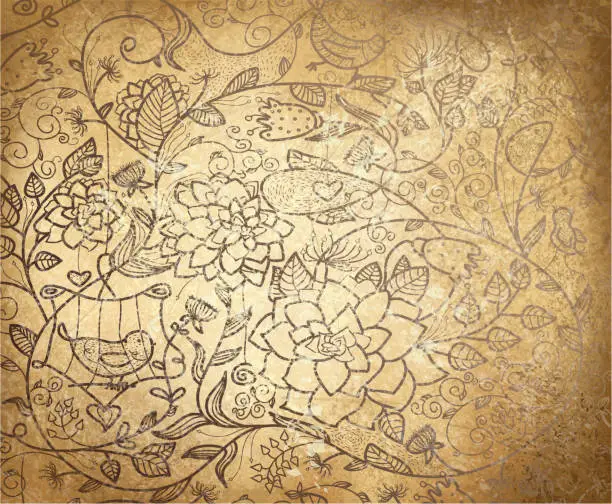Vector illustration of Vector abstract floral pattern on old paper background.