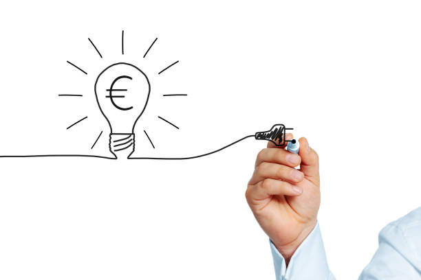 istock A cartoon lamp with euro symbol 459346899