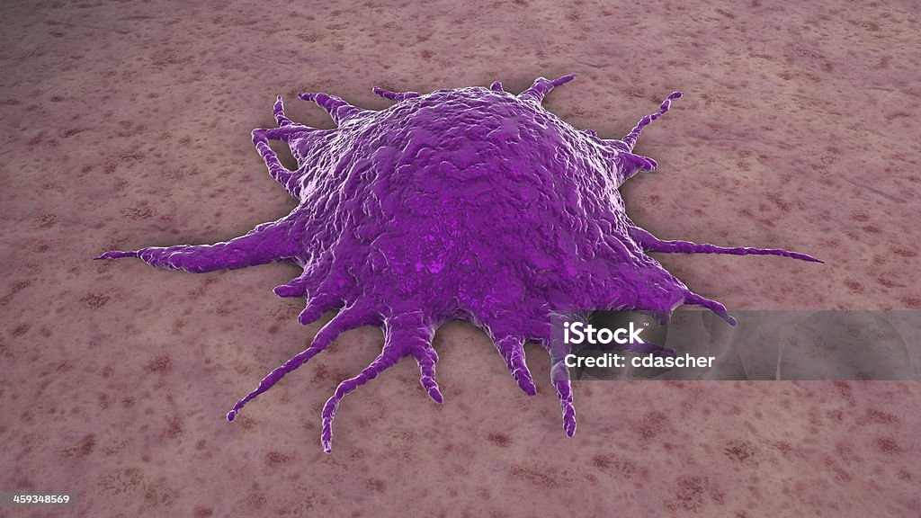 Tumor Tumor cell with an SEM look invading tissue. Computer generated image.  Biology Stock Photo