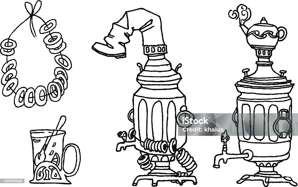 Набор для приготовления чая - Векторная графика Самовар роялти-фри