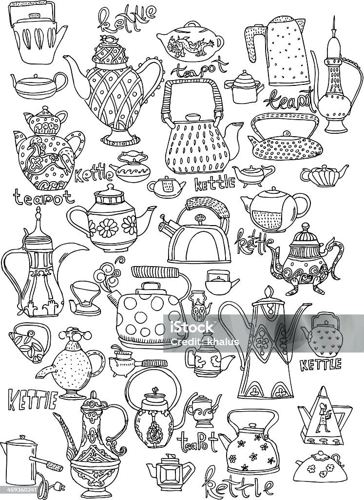 Tea Background Vector Hand-Drawn Illustration of Tea Background in Black&White style (eps 8). Kitchen stock vector