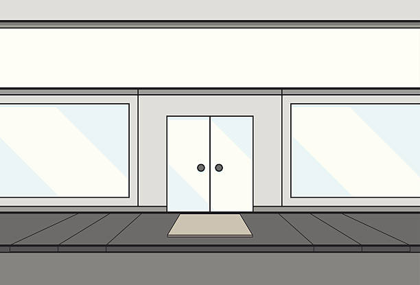 Wireframe shop Front view of a wireframe vector shop with big windows. glass showroom stock illustrations