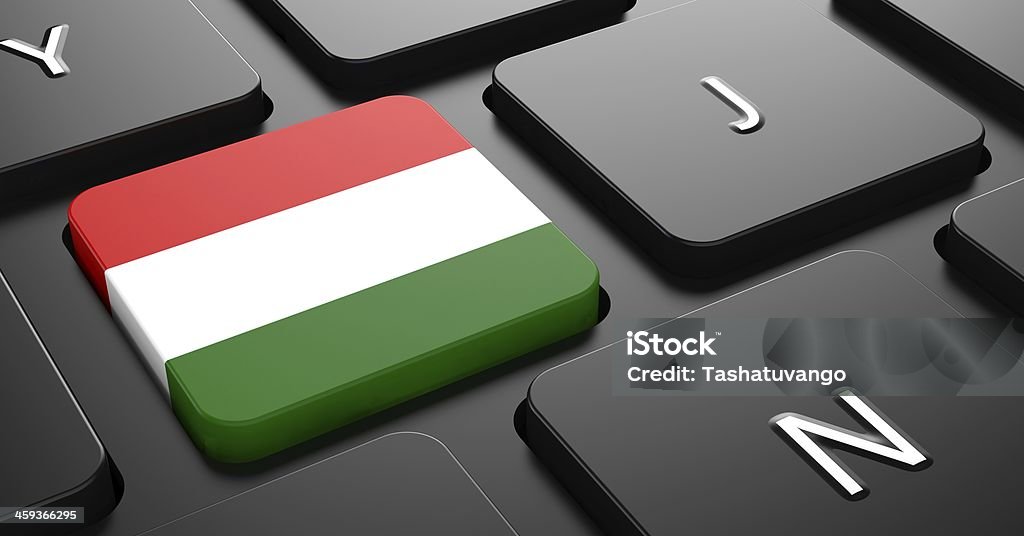 Hungary - Flag on Button of Black Keyboard. Flag of Hungary - Button on Black Computer Keyboard. Black Color Stock Photo